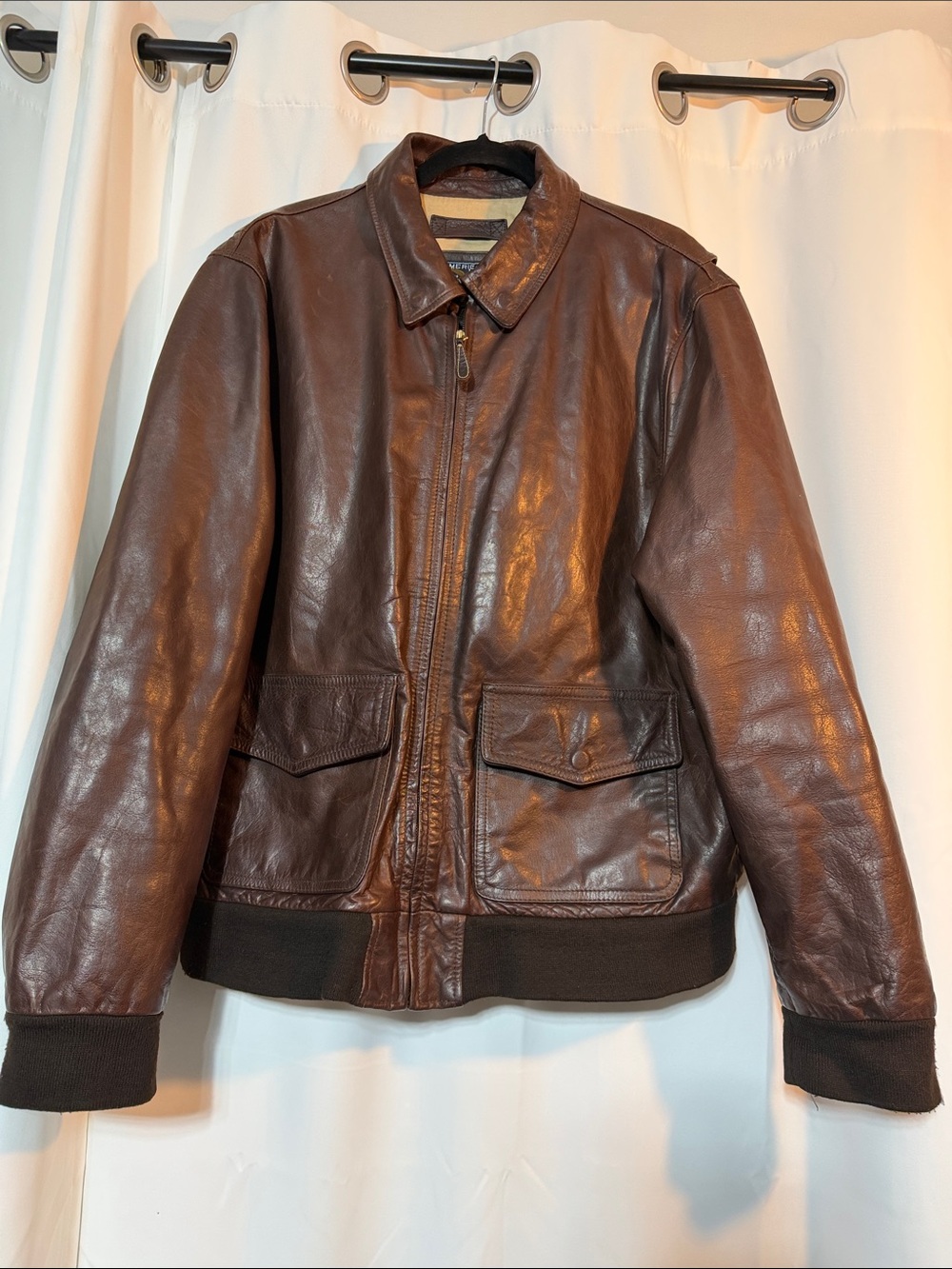 Vintage American Living Ralph Lauren A-2 Brown Soft Leather Bomber Jacket 2XL R1